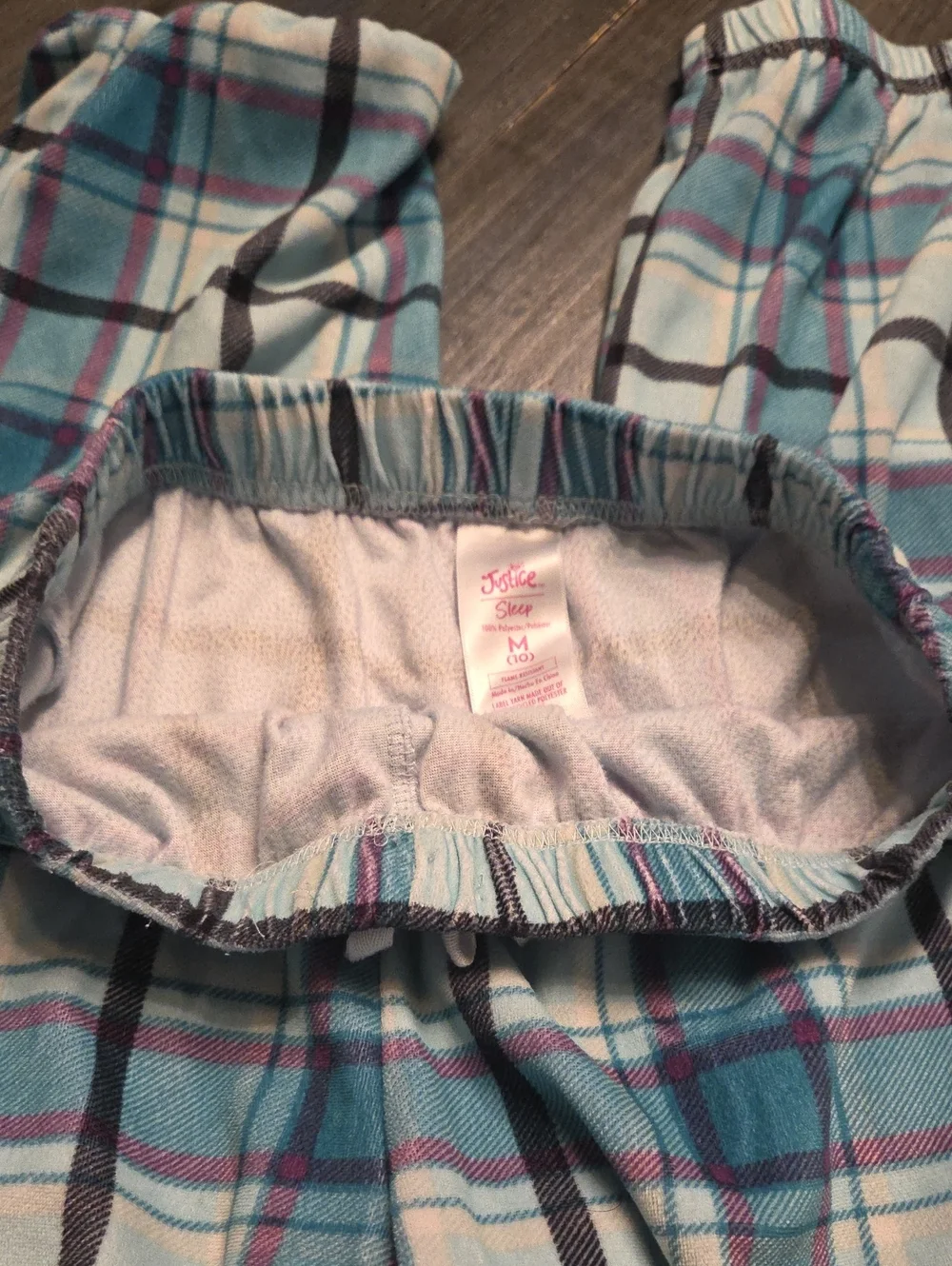 Justice Teal Plaid Sleep Joggers with Pink Accents